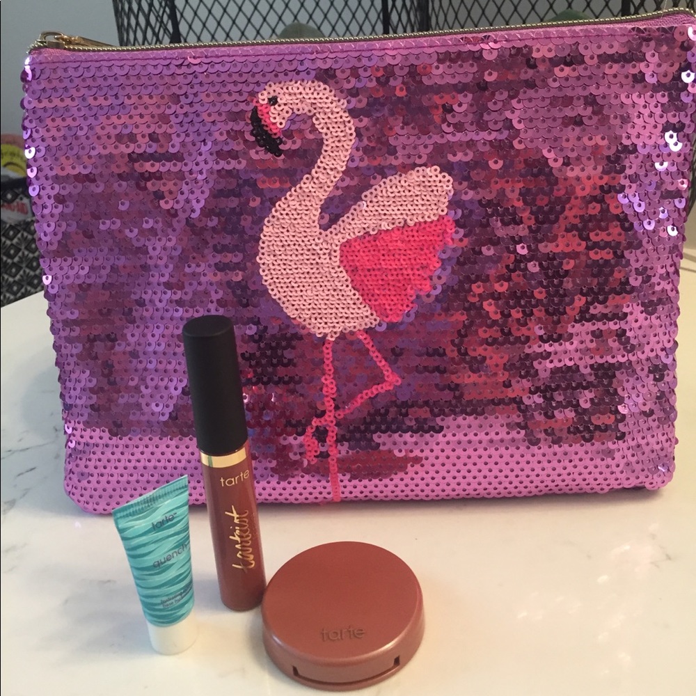 🌺 Tarte Flamingo Sequin Makeup Bag